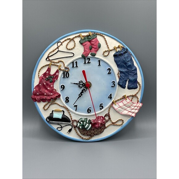 The Unbranded Brand Other - American Country Style. Resin Han Painted Laundry Room Clock.9.75” Diameter,Vtg